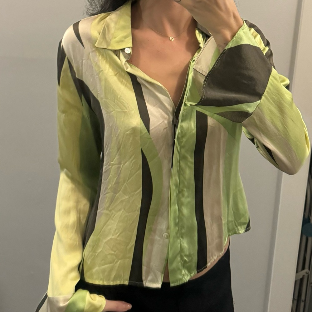 Vintage Green and Brown Women's Blouse